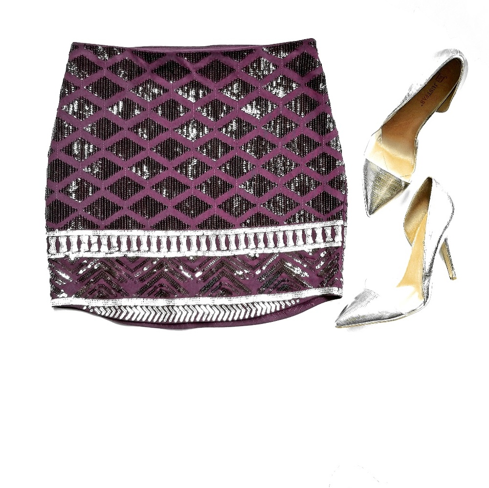 Express Purple Silver Sequin Skirt